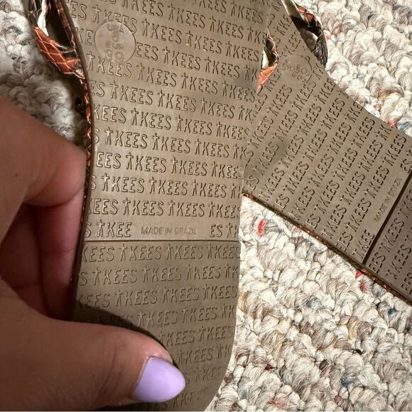 Tkees Gemma Coco Snake Print Sandals Brown Vegan Leather Double Straps Size 8 - Picture 4 of 4